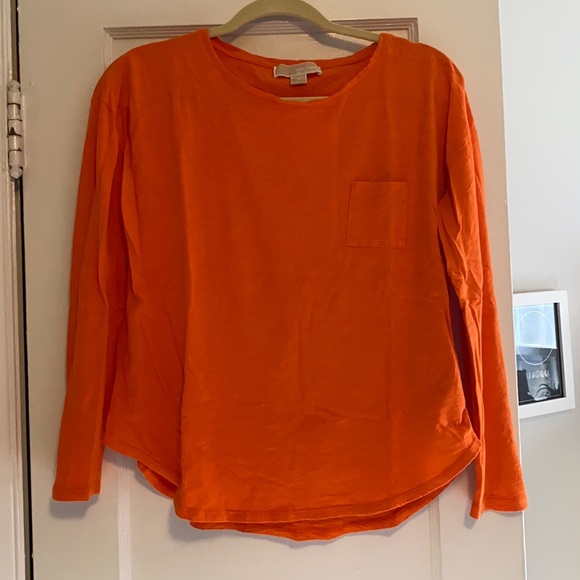 Micheal Kors sz M orange 3/4 sleeve top with front pocket - Picture 1 of 8
